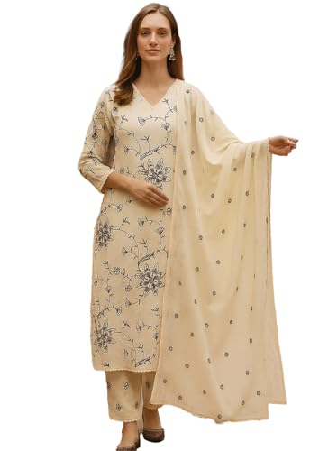 Ensemble Kurta femme avec pantalon et dupatta imprimé en coton