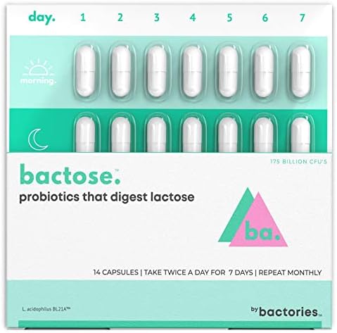 BACTOSE Probiotics Digest Lactose - Produces Lactase Enzymes in The Gut - Works 24/7 to Naturally Break Down Lactose (14 Capsules - Take for 7 Days - Repeat Monthly)