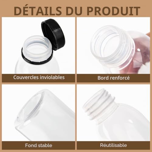 YBCPACK Lot de 12 bouteilles en plastique de 500 ml résistantes à la chaleur à remplir, passent au lave-vaisselle, bouteilles de jus et bouteilles à smoothie réutilisables avec brosse de nettoyage et – vue 3