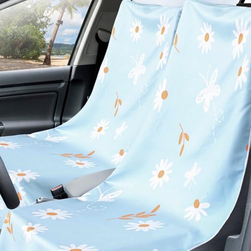 Image of Hahafelt 2 Pack Car Seat Towel Cover with Storage Bag, Daisy | 63 x 32 in Car Towel Seat Cover Non Slip Waterproof, Gym Workout Swimming Running, Machine Washable Sweat Absorbent Protector