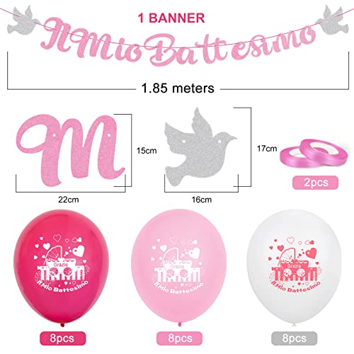 24 Pezzi Palloncini Battesimo Rosa Festone