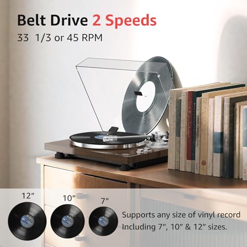 Image of Turntable Record Player Wireless Output Vinyl Players Aluminium Platter Carbon Fiber Tonearm Belt-Drive LP 33 45 RPM Phono Audio AT-3600L MM Cartridge RCA Line Anti-Skate Pitch Control Walnut