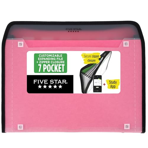 Organiseur de fichiers extensible Five Star rose à 7 poches pour documents A4