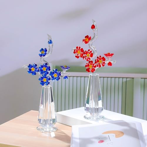 Fleurs de cerisier en cristal avec vase en verre pour décoration de table - 4