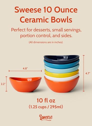 image for Sweese Porcelain Bowls Set - 5 Inch, 10 oz, Assorted Colors, Set of 6,