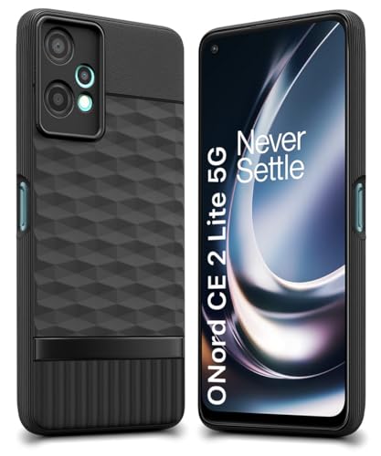 Image of WOW IMAGINE Back Cover for 1+ OnePlus Nord CE 2 Lite 5G with Hexa Cube Design | Ultra Slim Soft Rubberised Case | Inner Velvet Fabric | Matte Silicone Flexible Mobile Case | Camera Protection - Black