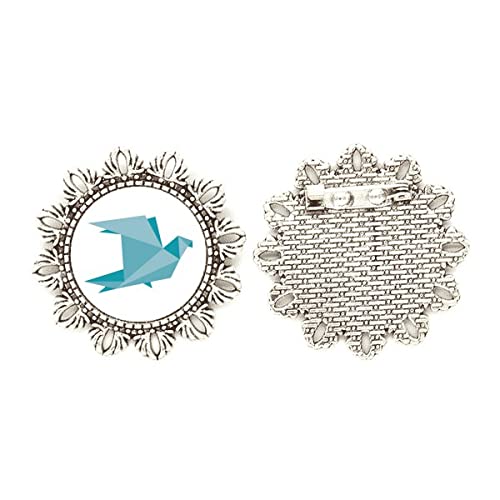 Broche con diseño de paloma de origami verde y detalle de flor plateada elegante de tamaño mediano