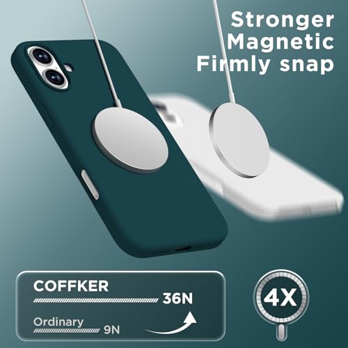 Image of Magnetic for iPhone 16 Case, Compatible with Magsafe, Suction Cup Phone Mount, [2 Screen Protectors][Camera Lens Protector] Silicone Shockproof Protective Slim Phone Cover 6.1 inch, Dark Green
