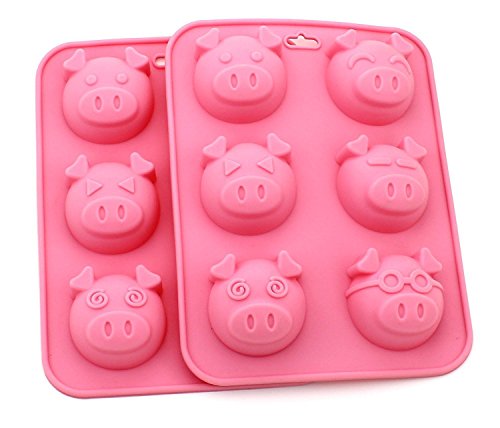 Zicome Set of 2 Piggy Emoji Silicone Mold Ice Tray for Chocolate Candy Muffin Brownie