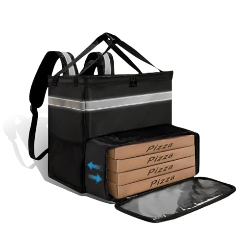 JIANFA Food Delivery Backpack, 50L Insulated Thermal Pizza Delivery Bag for Hot and Cold Food Delivery Bag with Reflective Strips for Takeaway Home Delivery Groceries Catering Delivery Services, Black