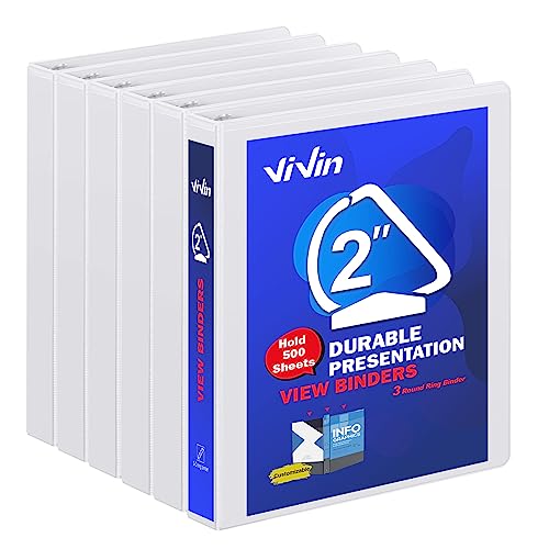 ViVin 5,1 cm D-Ringordner, 6 Stück, Weiß