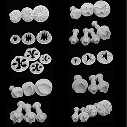 Image of First Try 33 Piece Fondant Cake Cookie Plunger Cutter Sugarcraft Flower Leaf Butterfly Heart Shape Decorating Mold DIY Tools
