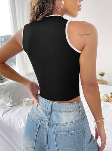 Image of LovelyWholesale Women Sexy Cut Out Crop Tank Tops Crew Neck Summer Sleeveless Top