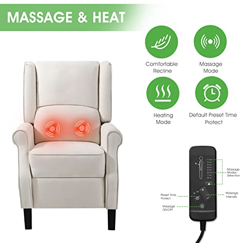 Cooldex Wingback Recliner Chair With Heat & Massage Feature, Tufted Fabric Accent Chair Sofa For Reading, Living Room And Bedroom (Beige) #TOP2