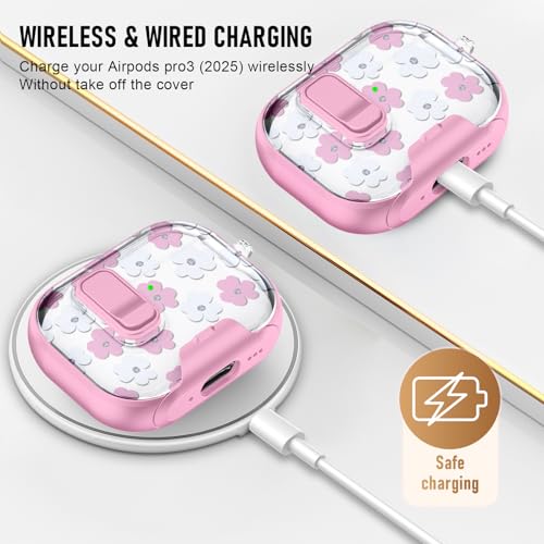 Image of Compatible Airpods Pro 3 Case (2025) with Phone Stand & Cleaner Kit,Cute Flower Print Soft Silicone Lock Clip Apple AirPods Pro 3rd Generation Case, Airpod Pro 3 Cover with Keychain for Women /Girls
