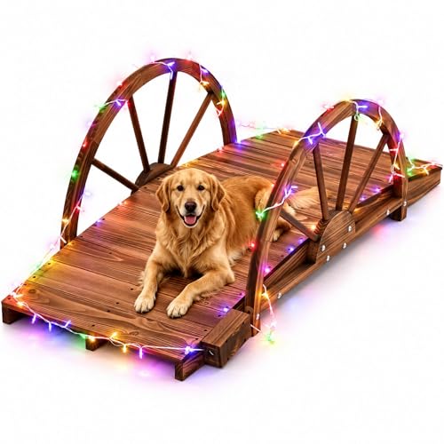 Ultym 5 FT Arched Wooden Garden Bridge with 11-Mode LED Lights