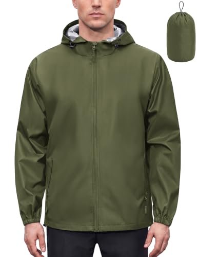 COOFANDY Men Waterproof Rain Jacket Green Rain Gear For Men Cycling Running