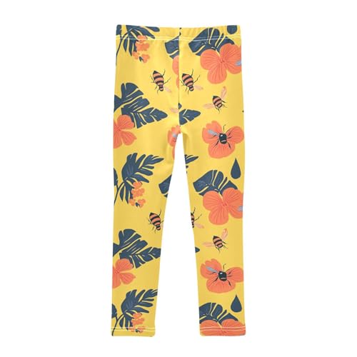 KLL Bees on Yellow Toddler Girl Legging Comfortable Full Length Athleisure Pants Exercise2