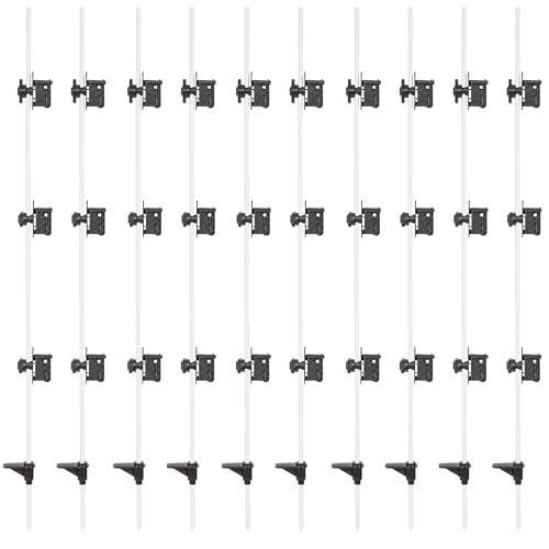 TRESSELEC - Piquets clôture électrique en fibre de verre - 10pcs - Hauteur 160cm - Diamètre 10mm - Blanc - Fournis avec 30 isolateurs + 10 bêches - Pour cordons/fils...