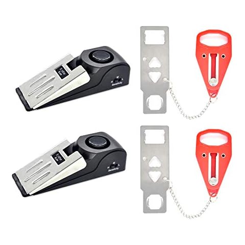 Security Door Stop Alarm with 120db Siren+Portable Door Lock(2+2 Pcs), Dual Protection Door Security Devices Pocket Door Stopper Safety Tools for Travel Home Apartment House, Perfect Gifts for Senior Cover