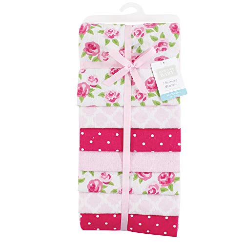 Image of Little Treasure Hudson Baby Cotton Poly Flannel Receiving Blankets Multipack, Pink Rose, 30x30 inches