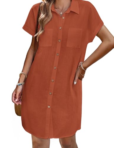 Image of Zeagoo Summer Dresses for Women 2025 Cotton Button Down Short Sleeve Tshirt Dresses Casual Mini Beach Dress
