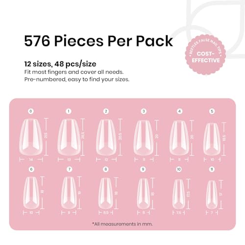 Image of Beetles Gel Nail Tips Short Coffin 576 PCS Half Matte Pre-Shape Fake Nails 12 Sizes Full Cover Acrylic False Nails Extension DIY Manicure Gifts for Women