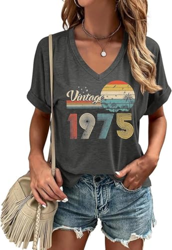 Women 50th Birthday V Neck Shirt Vintage 1975 Shirts...