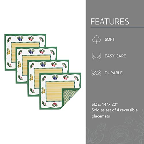 Elrene Home Fashions French Garden Cotton Fabric Reversible, 14"X21" (Set Of 4 Placemats), Multi, 4 Count #TOP2
