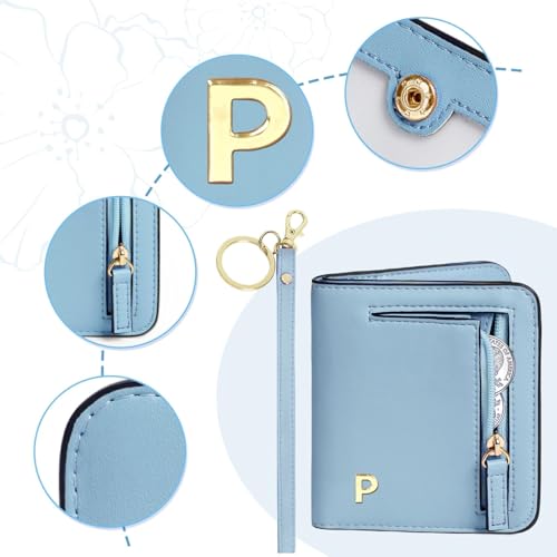 Image of COSHAYSOO Initial Teen Girl Womens Wallets RFID Slim Wristlet Keychain Easter Birthday First Communion Confirmation Gifts for 10 11 12 13 14 15 16 17 18 19 21 Year Old College Teenager, Blue Letter P