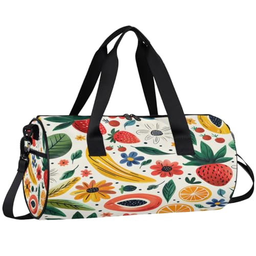 Fruits Oranges Papaya Travel Gym Bag Waterproof Sport Dance Bag for Women Men Portable Gymnastics Duffel Bags Canvas Tote Carry on Handbag for Workout Overnight Weekender