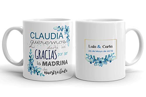 Kembilove Taza de Café para Bodas – Taza de Desayuno Regalar a los Invitados – Taza de Café y Té para Bodas – Taza de Cerámica Impresa – Tazas de de 350 ml para Aniversario (para Madrina..)