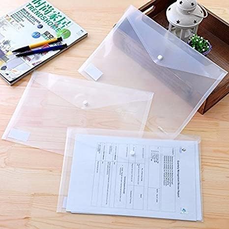 Image of A4 Size Transparent Document File Folders with Button Closure | Pack of 12