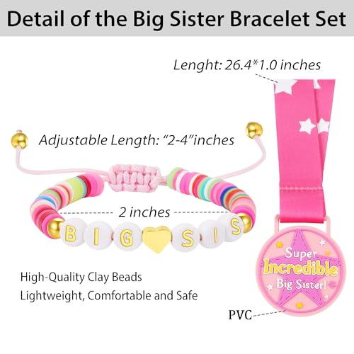 Big Sister Gifts for Girls Big Sister Bracelet Gift for Daughter, Big Sis Bracelet Gift for Teen Girl, Sister Jewelry with Girls Bracelet and Pink Medal Matching Big Sister Shirt4