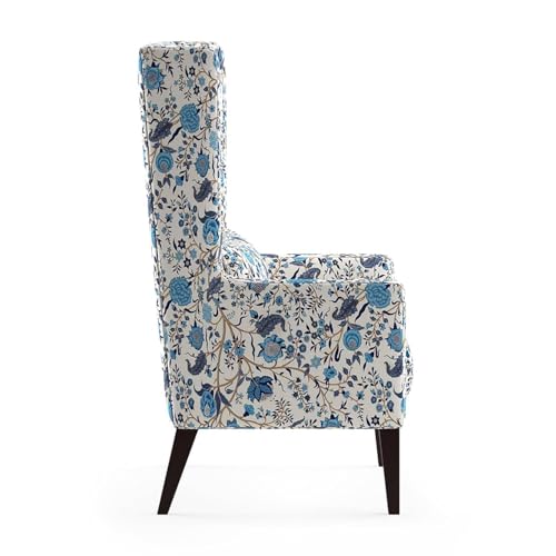 Image of Custom Decor Wooden Wing Chair Without Ottoman Stool | Wingback for Living Room | One Seater Sofa | High Density Foam | Accent Chair for Seating and Home Decor Furniture | (Japanese, Without Ottoman)