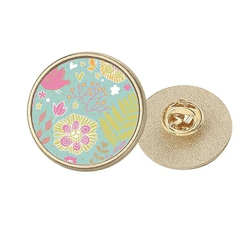 Broche ronde en métal doré et sa fleur verte ciselée M