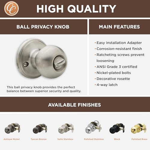 Copper Creek BK2030SS Ball Door Knob, Privacy Function thumb #5