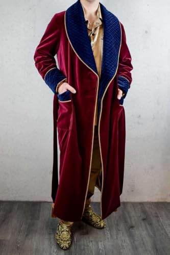 Men's Quilted Shawl Lapel Blazer for Prom Velvet Long Smoking Jacket with Belt Wedding Double Breasted Cigar Robe3