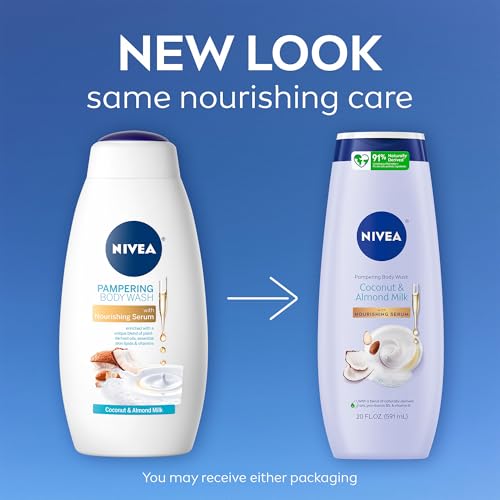 NIVEA Pampering Coconut and Almond Milk Body Wash with Nourishing Serum, Moisturizing Body Wash for Women, Enriched with Provitamin B5 and Vitamin E, 20 Fl Oz Bottle - Image 3