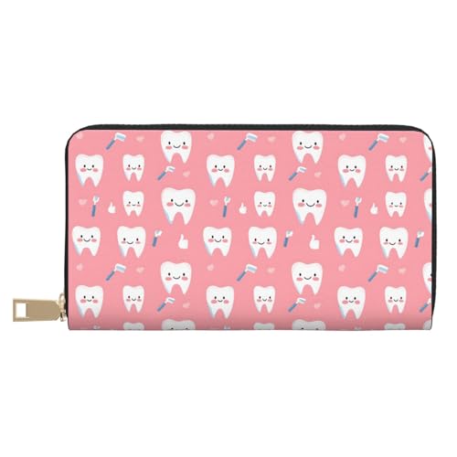 Leather Thin Slim Wallets for Women Men - Fashion Teeth Cute Toothbrush Print Card Wallet Holder with Zipper