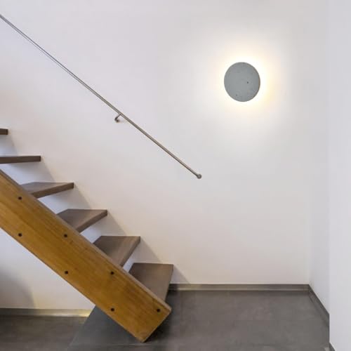 Image of DUHU Led Wall Sconce Round,Grey Cement Wall Lamp Hardwired,Minimalist Wall Mount Light with Sleek Finish Design,Modern Indoor Sconces Lighting for Bedroom,Living Room,Hallway,12w 3000k,Warm White