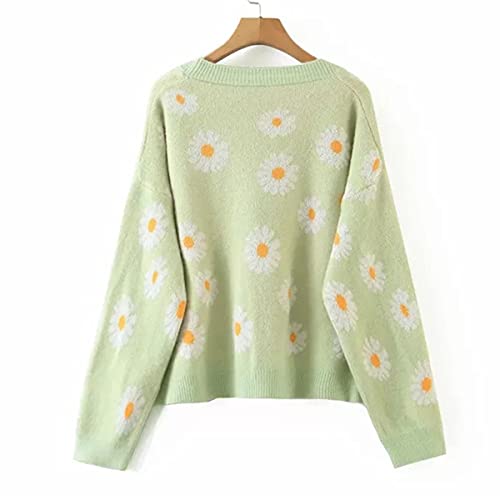 Image of Women's Long Sleeve Cardigan Sweater,Cute Y2K Top Knit Colorful Patterned V Neck Button Outwear S~XL