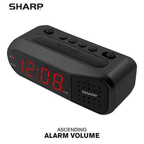 Sharp Digital Alarm Clock – Black Case With Red Leds - Ascending Alarm Grows Increasing Louder, Gentle Wake Up Experience, Dual Alarm thumb #4