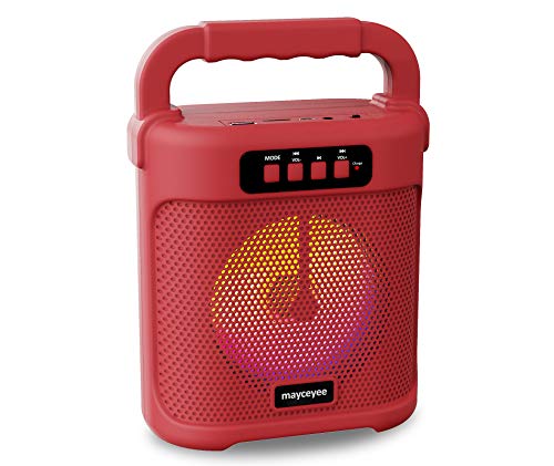 mayceyee Portable Bluetooth Speaker with FM Radio, Rechargeable Wireless Speaker with Line in, USB Disk and Micro SD Input, Stereo Speaker with Flashing LED Light for Indoor and Outdoor Party (Red)