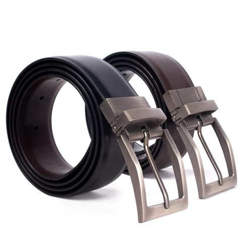 Image of CIMONI Reversible Leather Belt for Men | Genuine Leather & Vegan Leather Pin Buckle Belt | Classic Black /Brown Adjustable Belt for Formal, Business, Office & Casual Wear