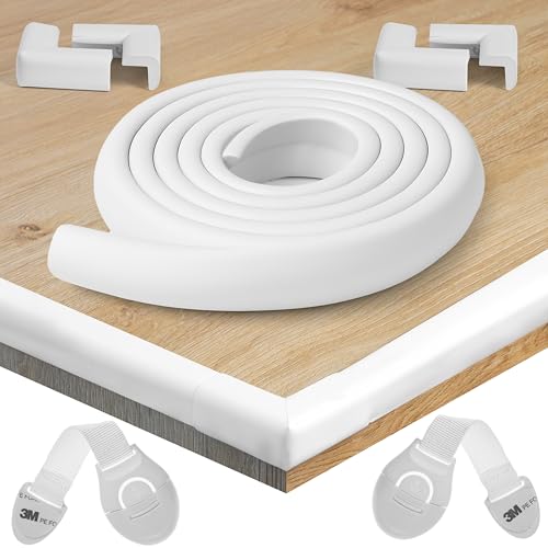 HAPPY CHLEA® Paraspigoli Bambini Angolari Gomma con Tecnologia “SCHIUMA ATTIVA”. Kit Sicurezza Casa. 2 Metri di Parabordi + 4 Angolari Morbidi + 2 Blocca Cassetti. Marchio Registrato