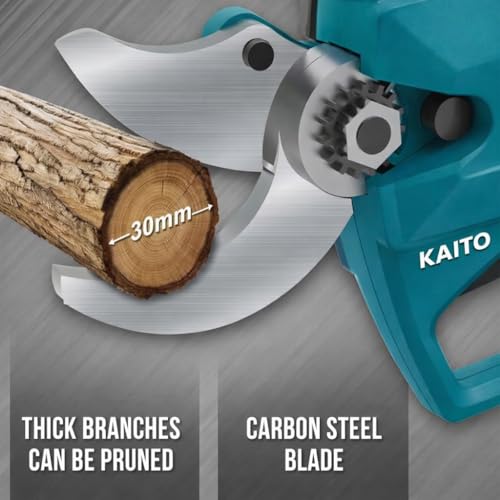 Image of KAITO 21V Cordless Electric Pruning Shears | 25mm High Carbon Steel Blade Branch Cutter | Digital Display | Rechargeable Garden Pruner for Fruit Trees, Plants & Hedges | Green-Black