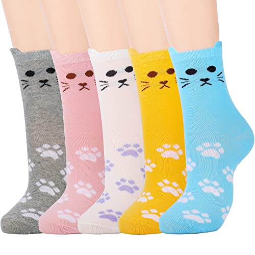 Jeasona Girls Socks Cat Gifts For Girls Cute Funny Crazy Cat Kids Socks 5 Pairs #TOP21