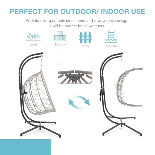 Patiorama 2 Person Double Egg Swing Chair With Stand Indoor Outdoor, Patio Wicker Rattan Hanging Egg Chair W/Cushion, Pillow, Foldable Hammock Chair 550Lbs For Bedroom thumb #6