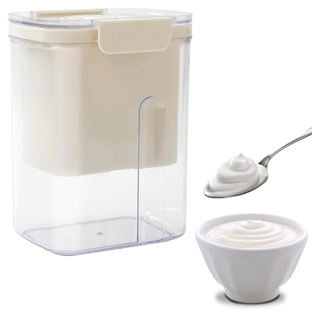 PANCA Curd Yogurt Maker, Greek Yoghurt Maker 1000ml, Hung Curd Maker with Quick Spring Action, Yogurt Filter Strainer Fresh, Hung Curd Strainer Box, Curd Maker for Home (Beige, 1000ml)